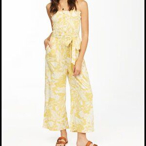 Billabong Forward Feelings Yellow Floral Strapless Jumpsuit Medium
